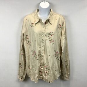 Liz Claiborn Floral Button Up Shirt Cottage Core Shabby Chic Romantic Size XL